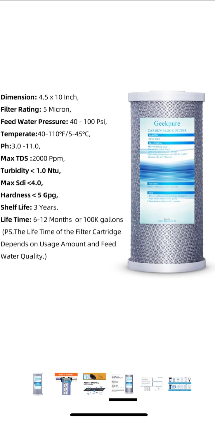 Geekpure 10 Inch Carbon Block Water Filter - 5 Micron - photo 4