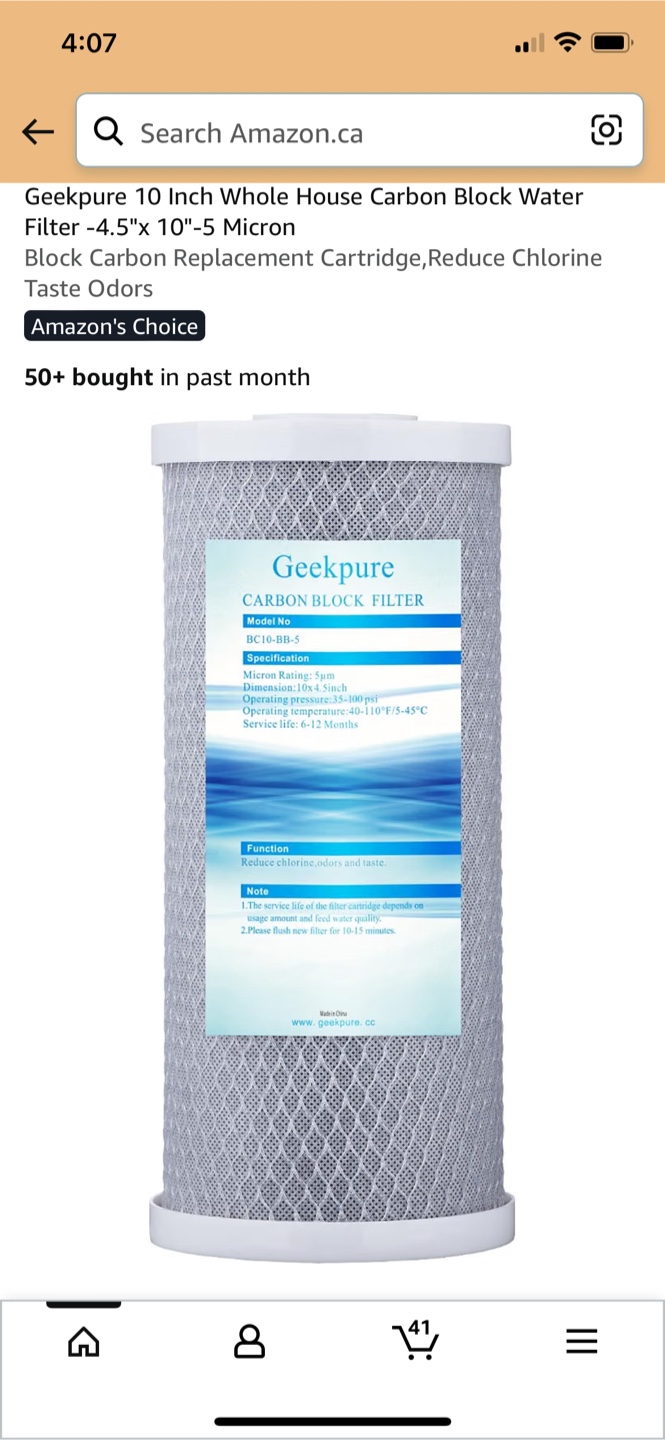Geekpure 10 Inch Carbon Block Water Filter - 5 Micron
