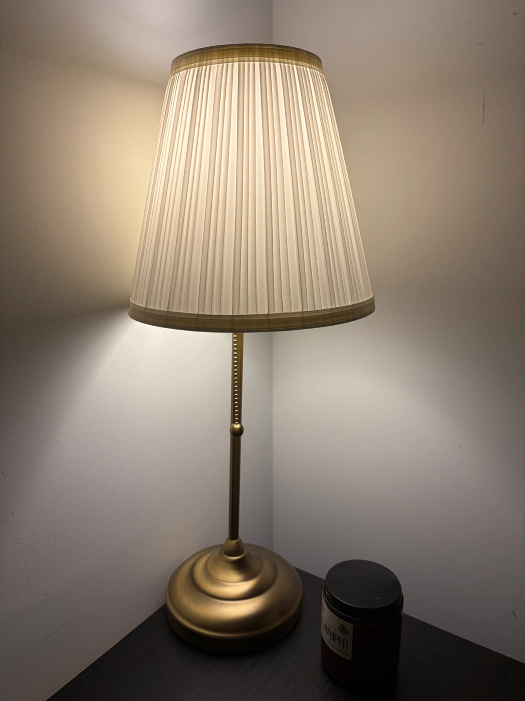 IKEA Table Lamp – Brass with Pleated Shade + 2 LED Bulbs