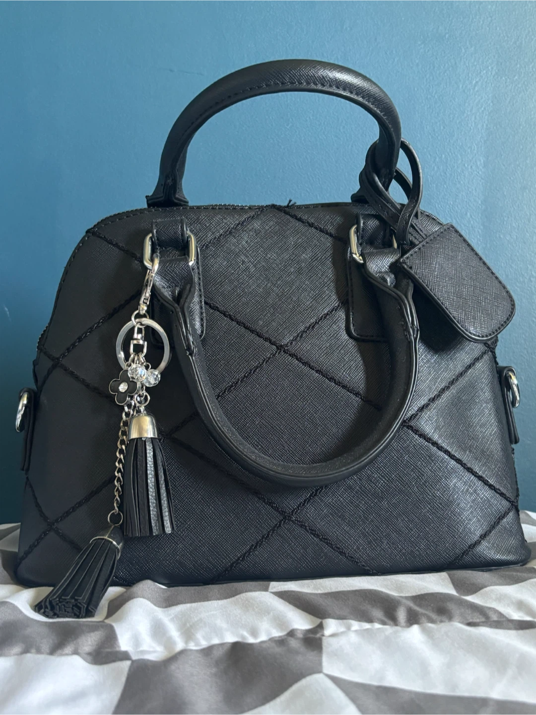 Black Quilted Satchel Handbag
