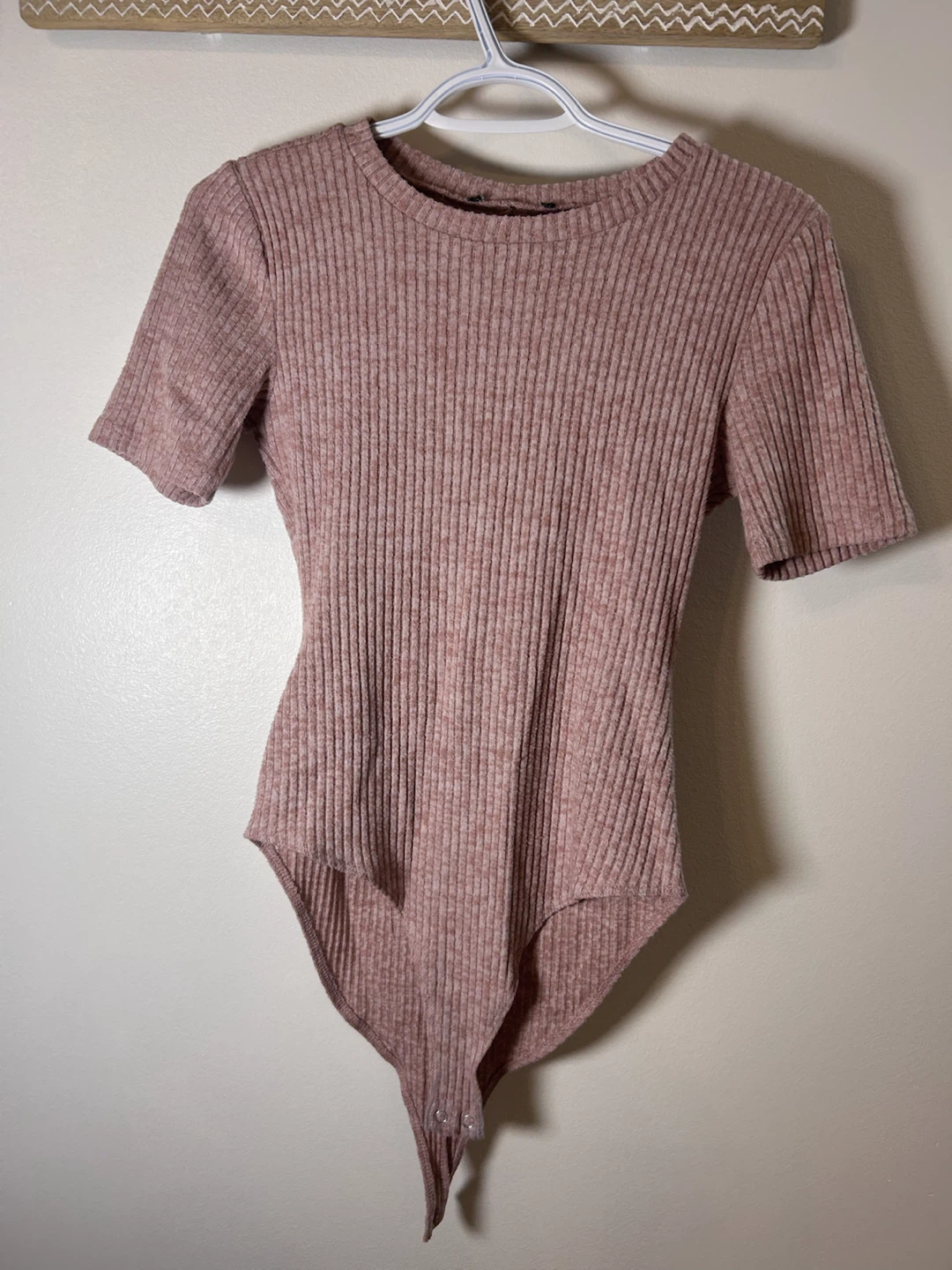 Pink Ribbed Short Sleeve Bodysuit
