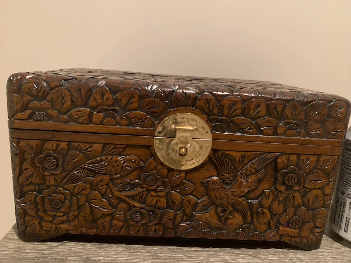 New-Vintage Carved Wooden Trinket Box with Latch