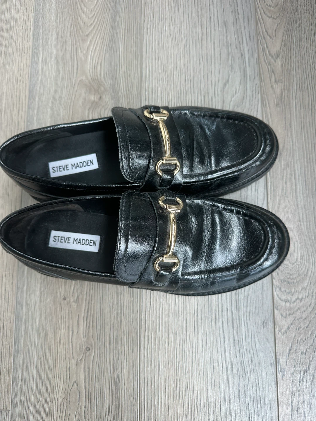 Steve Madden Black Loafers with Gold Bit