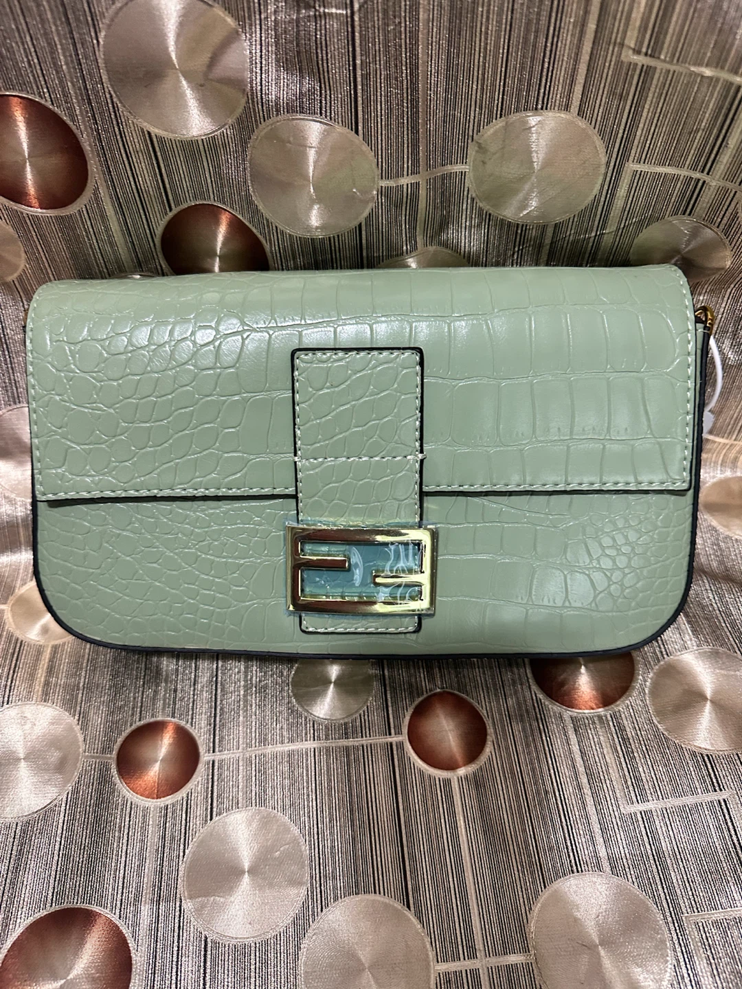 Crocodile Embossed Shoulder Bag with Gold Clasp - photo 2