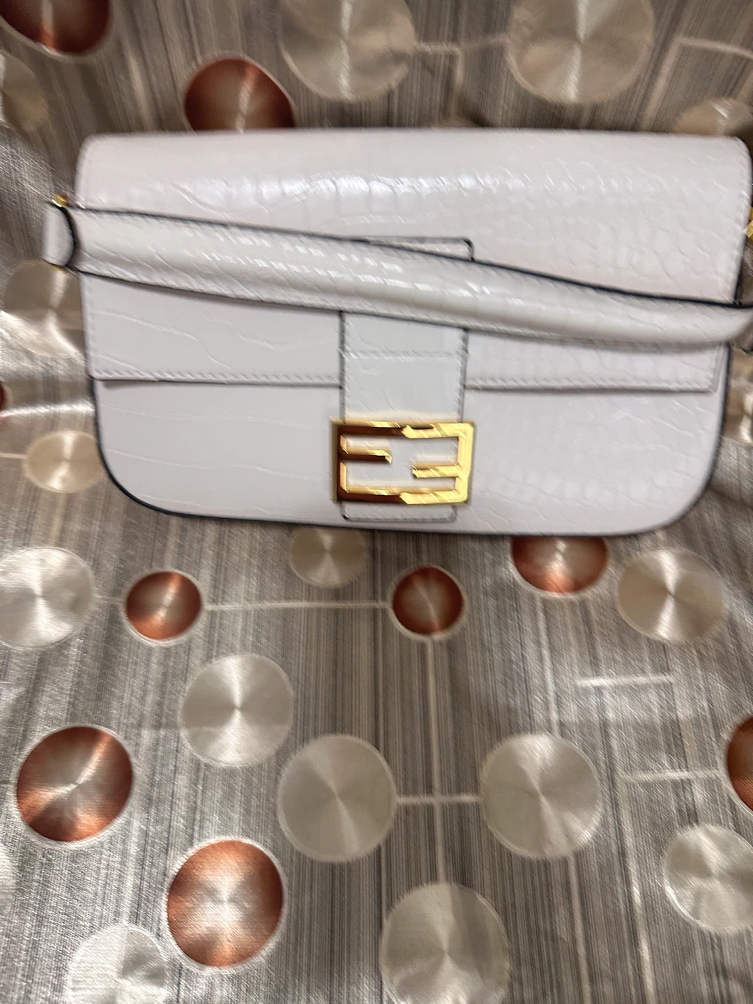Crocodile Embossed Shoulder Bag with Gold Clasp - photo 3