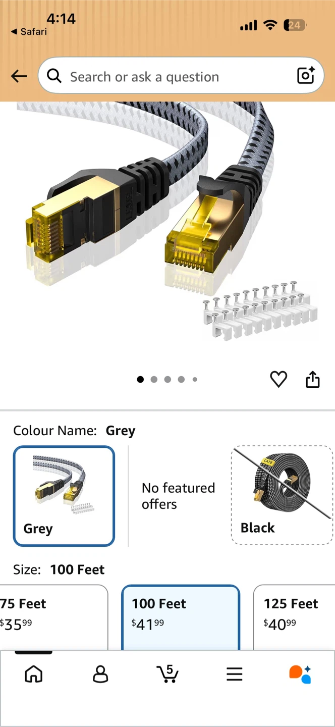 Grey Cat 8 Ethernet Cable - 100 Feet
