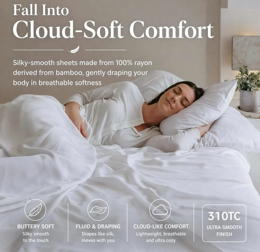 New Gökotta Split King Sheets, 100% Bamboo, Cooling Sheet Set - photo 3