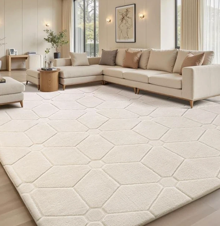 8x10 Cream Geometric Area Rug - No Shedding, Non-Slip Backing