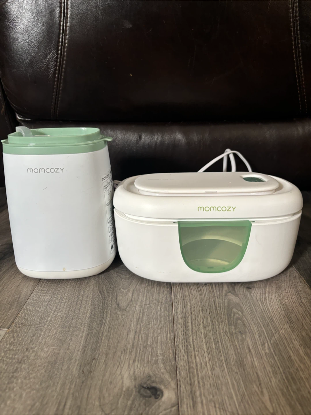 Momcozy White/Green Baby Bottle Warmer and Wipe Warmer Set