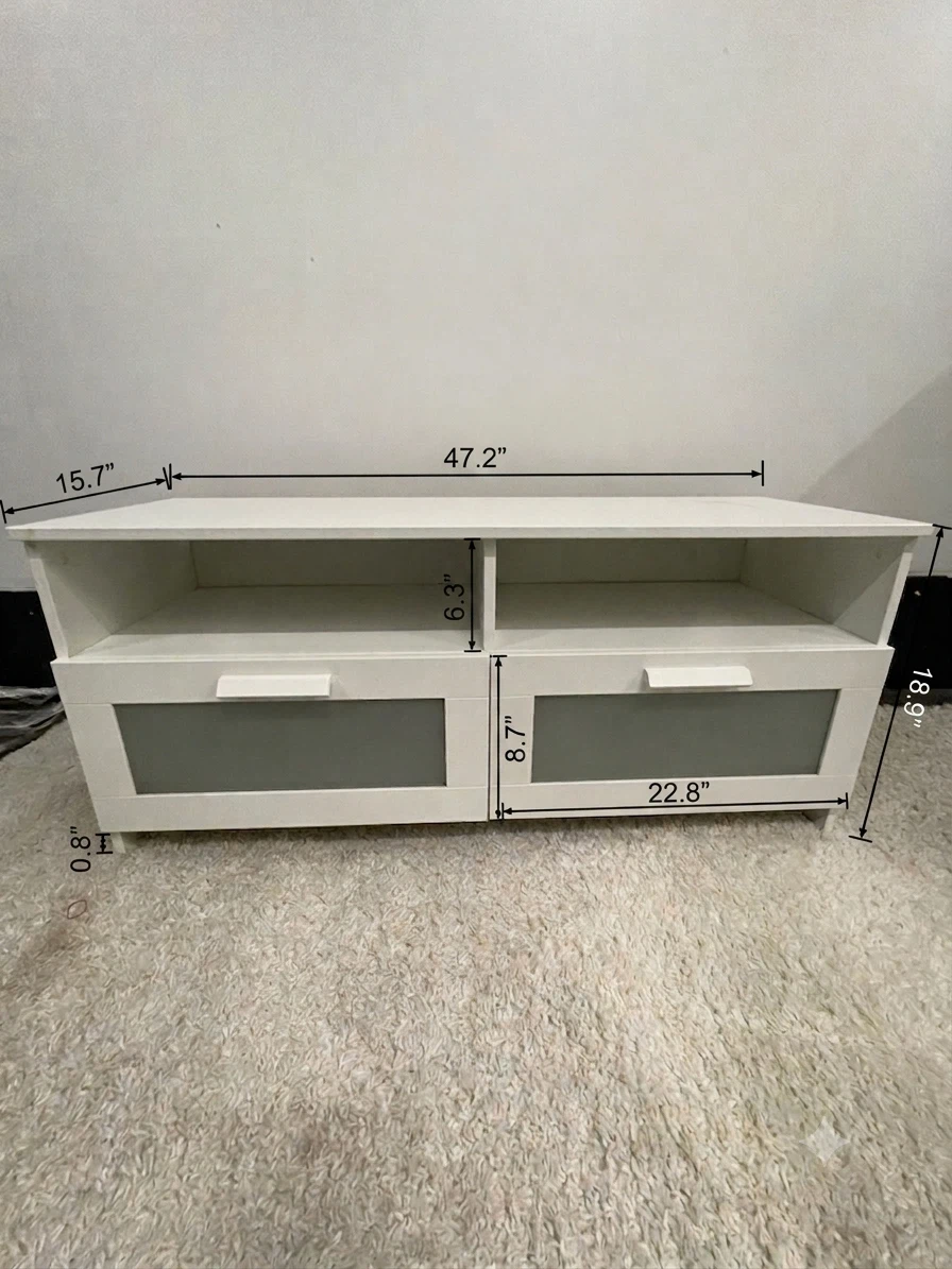 White TV Stand with 2 Drawers