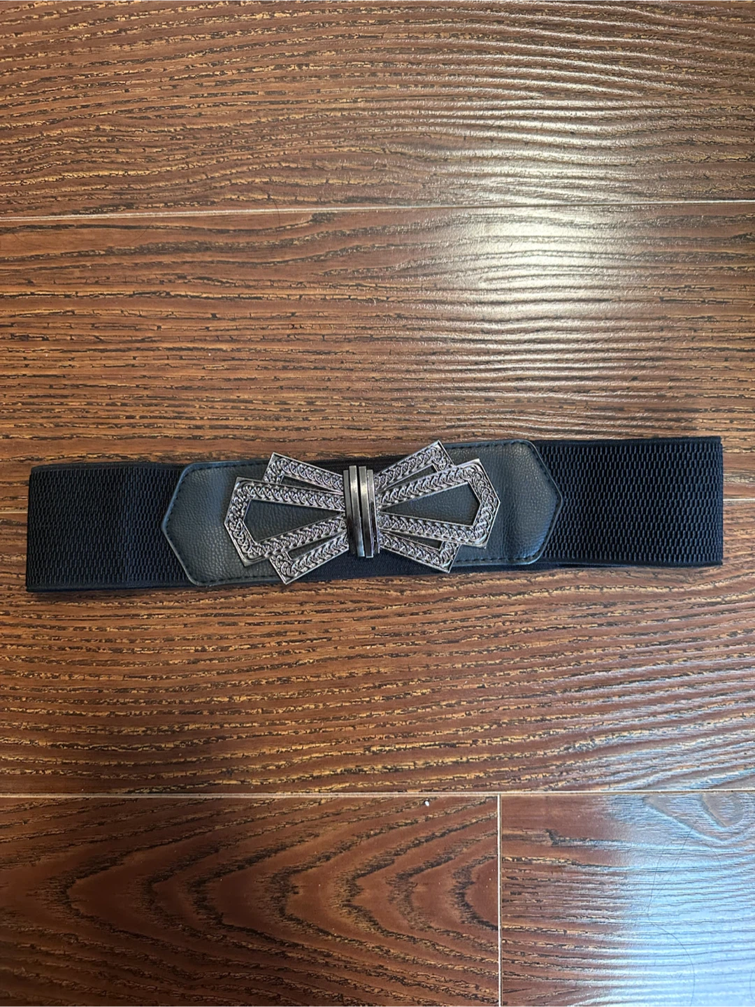 Black Elastic Belt with Decorative Buckle
