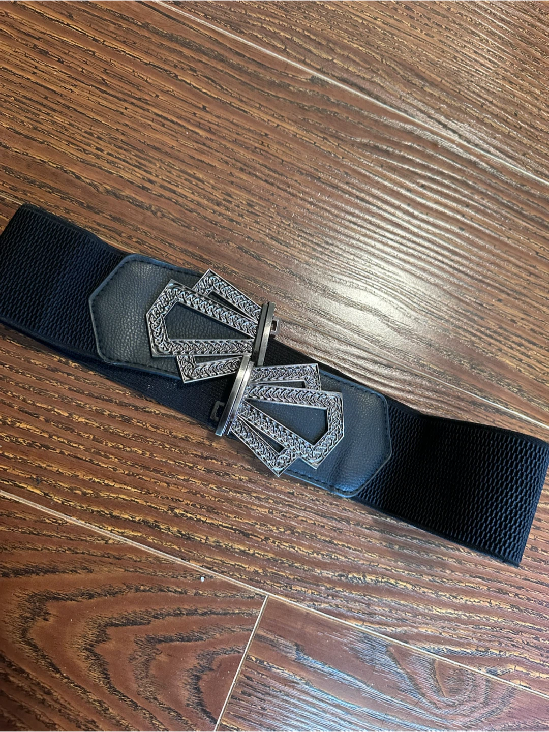 Black Elastic Belt with Decorative Buckle - photo 2