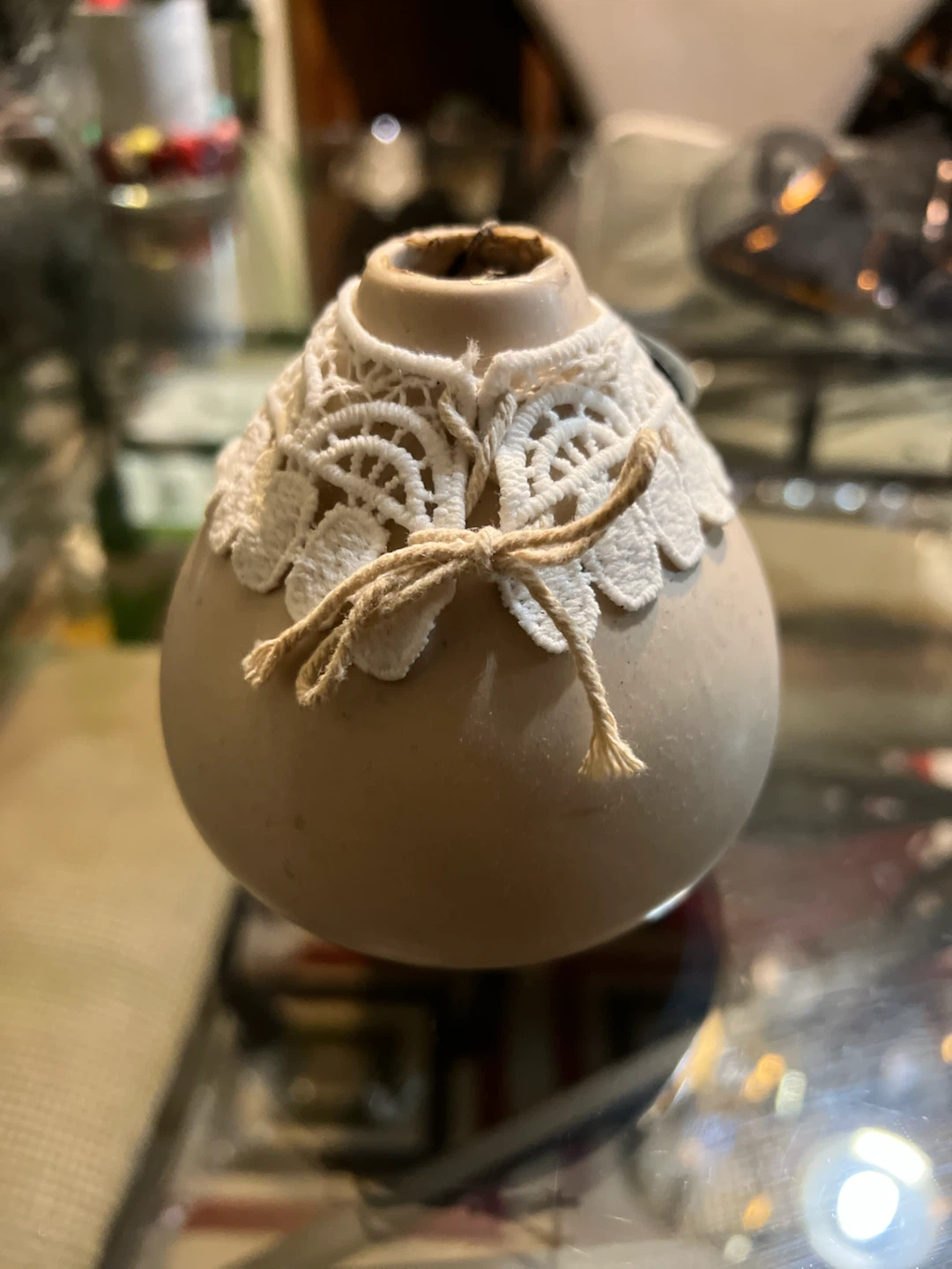 Small Decorative Gourd with Lace Collar