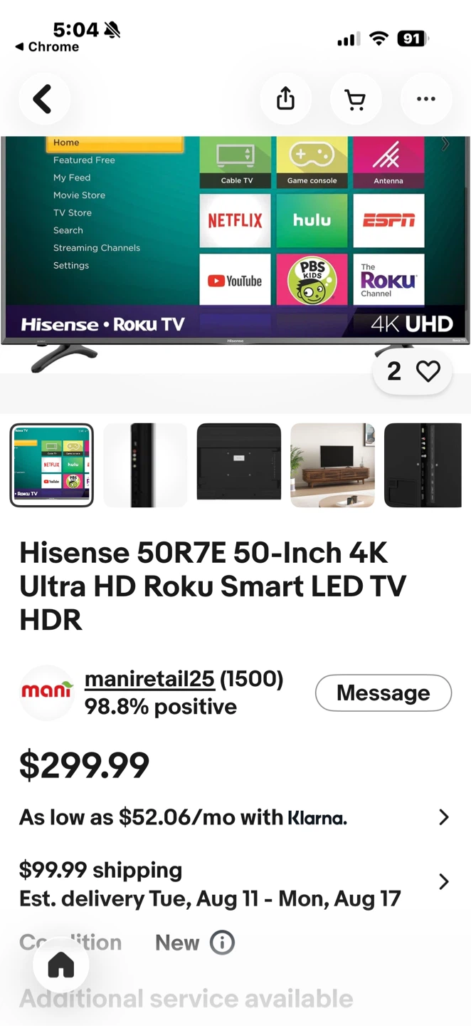 Hisense 50R7E 50-Inch 4K Ultra HD Roku Smart LED TV HDR