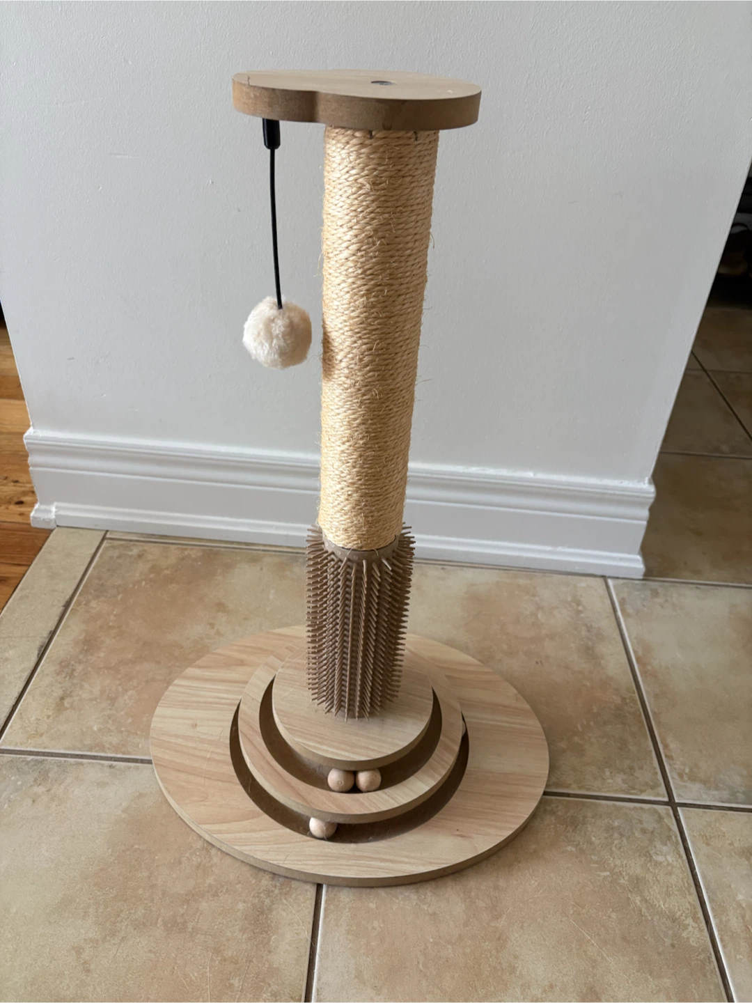 Wooden Cat Scratching Post with Toy