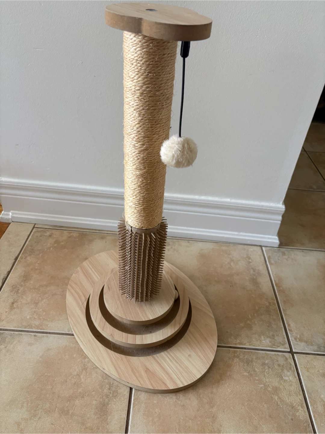 Wooden Cat Scratching Post with Toy - photo 2