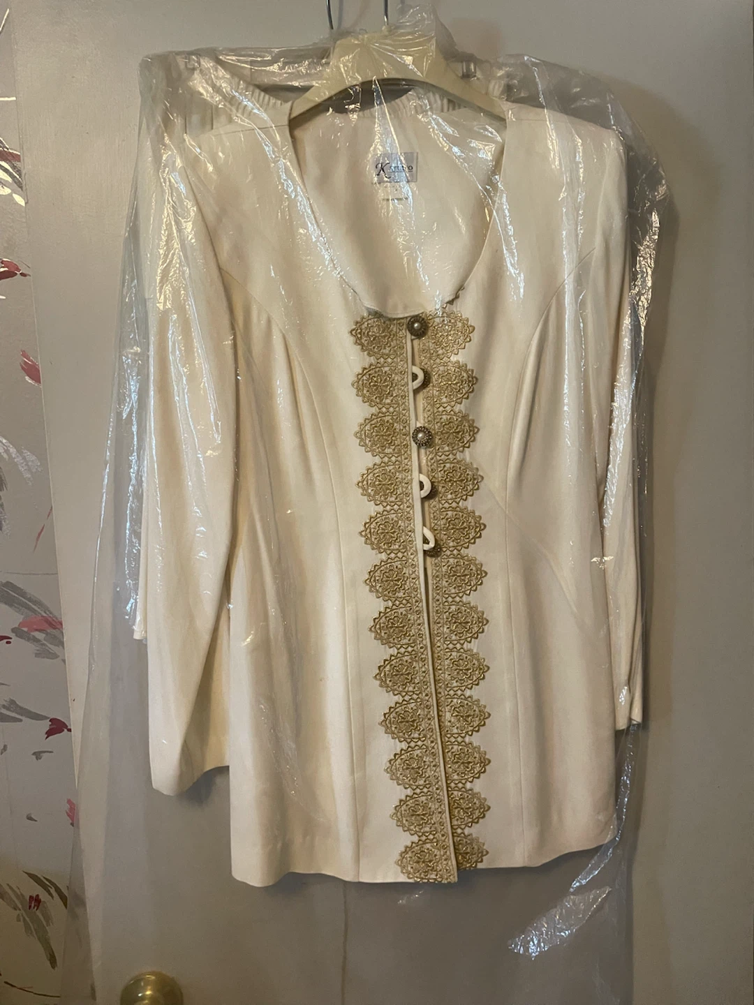 K Studio Women's Cream Embroidered Jacket and Skirt Set
