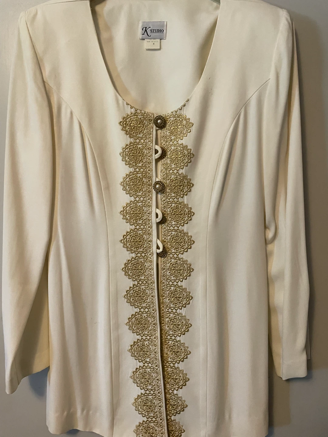 K Studio Women's Cream Embroidered Jacket and Skirt Set - photo 2