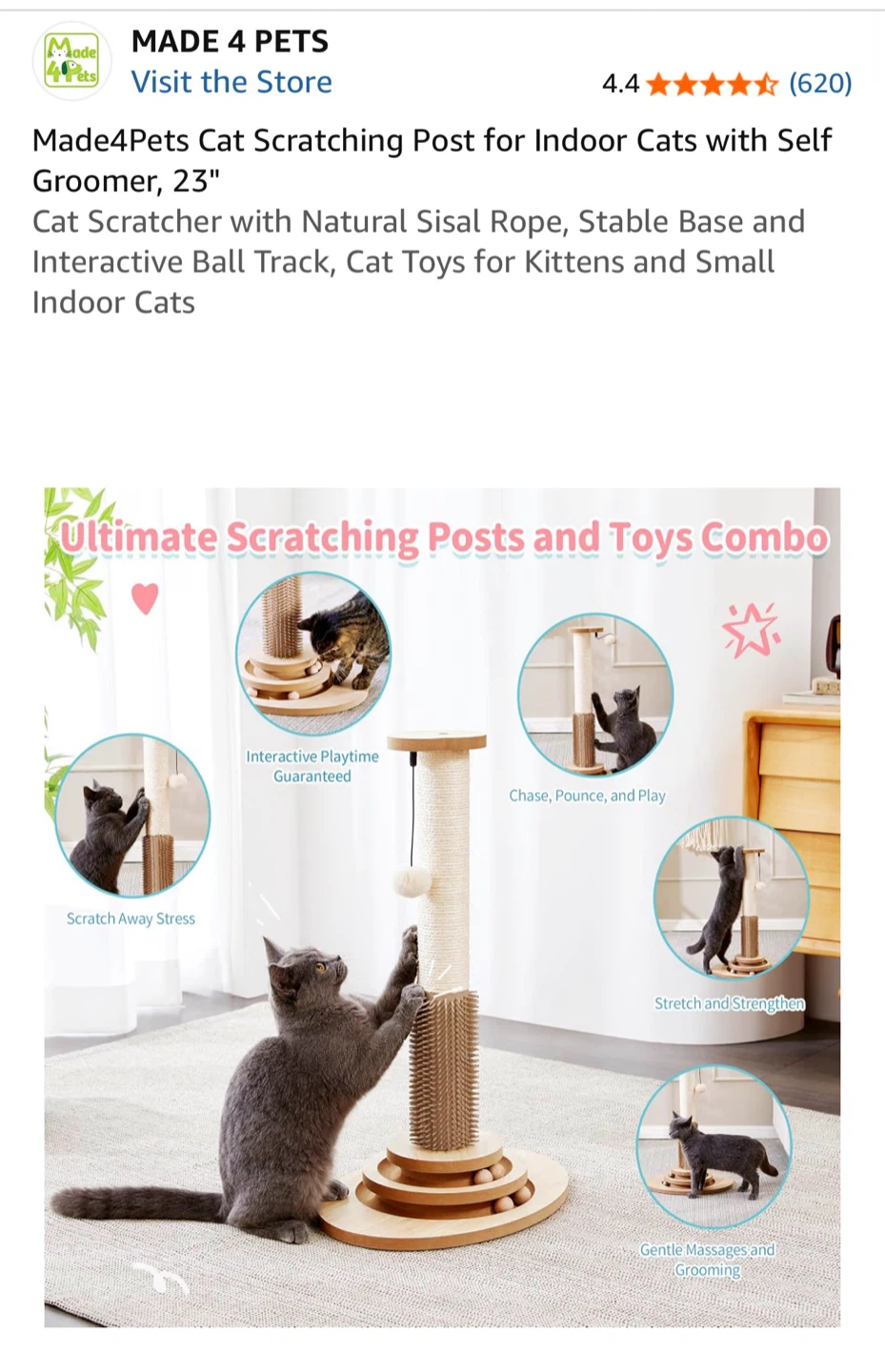 Wooden Cat Scratching Post with Toy - photo 3