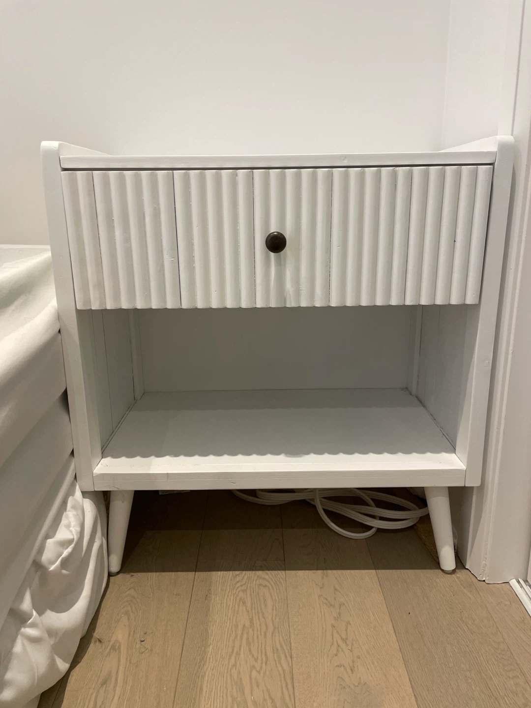 White Nightstand with Fluted Drawer Front