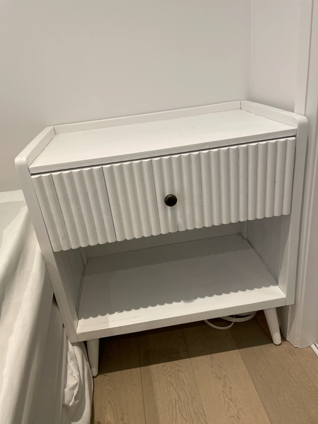 White Nightstand with Fluted Drawer Front - photo 2