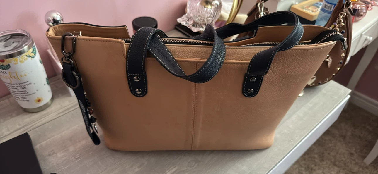 Leather Tote Bag - Tan and Navy - photo 2