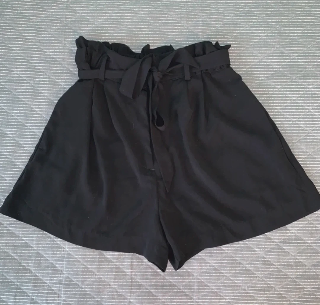 H&M Black Tie-High Waist Shorts