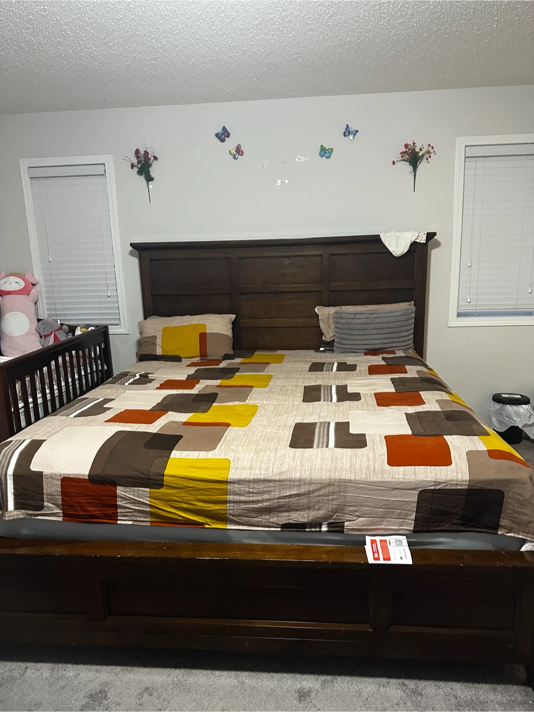 Dark Wood King Size Bed Frame with Headboard