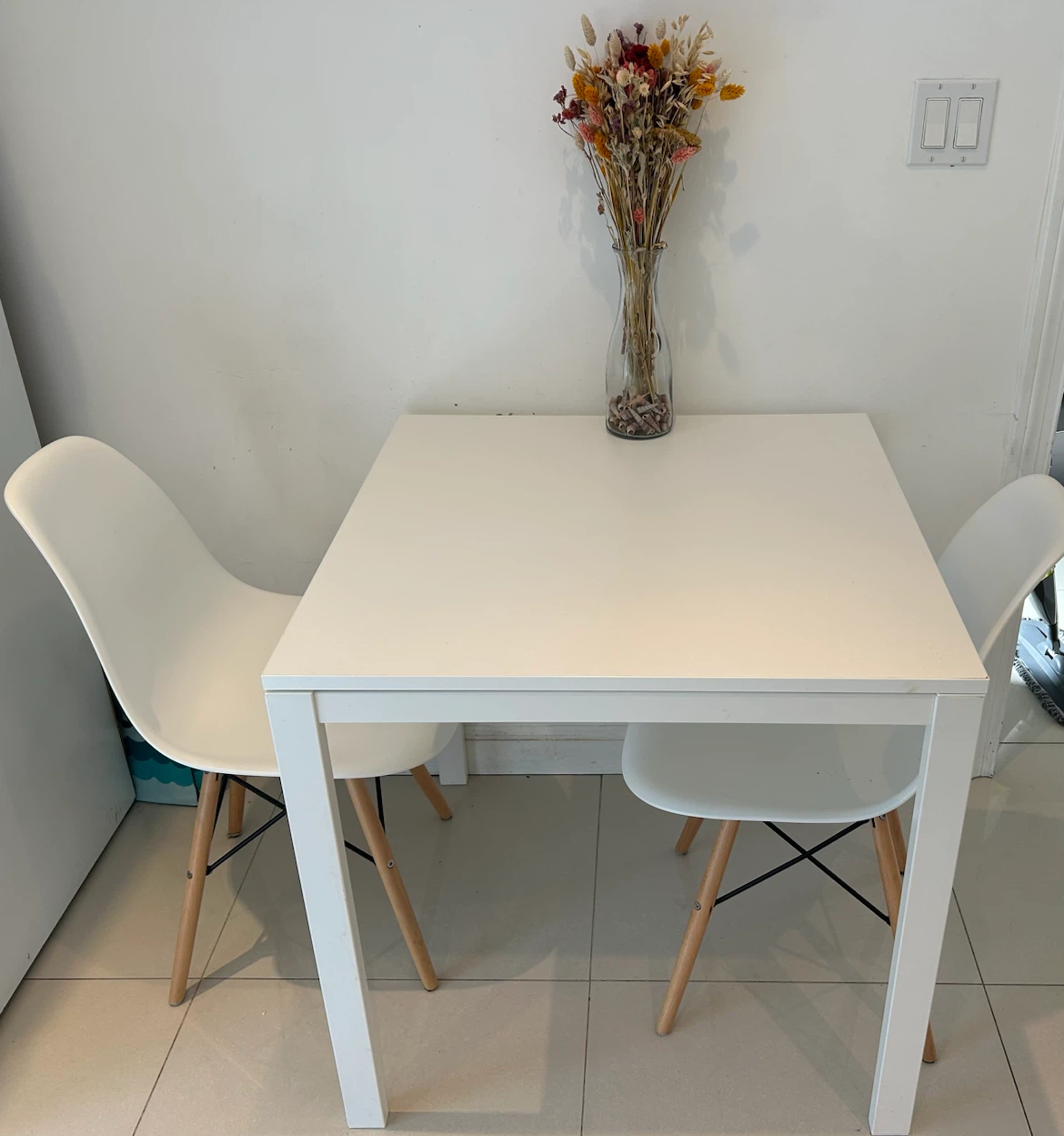 White Square Dining Table with 3 Chairs