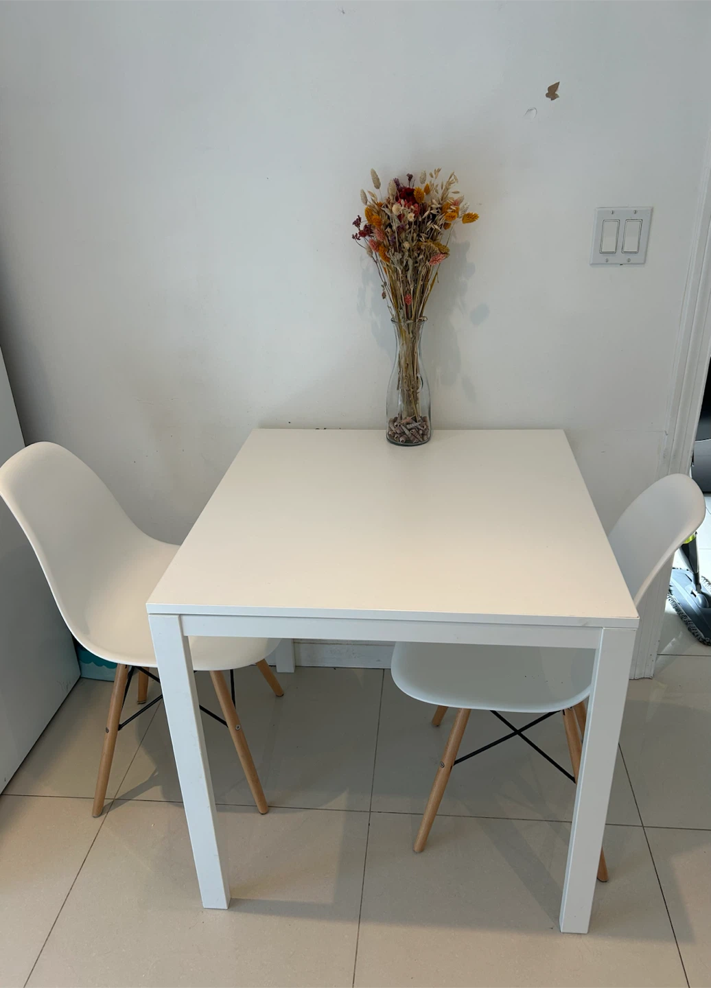 White Square Dining Table with 3 Chairs - photo 2