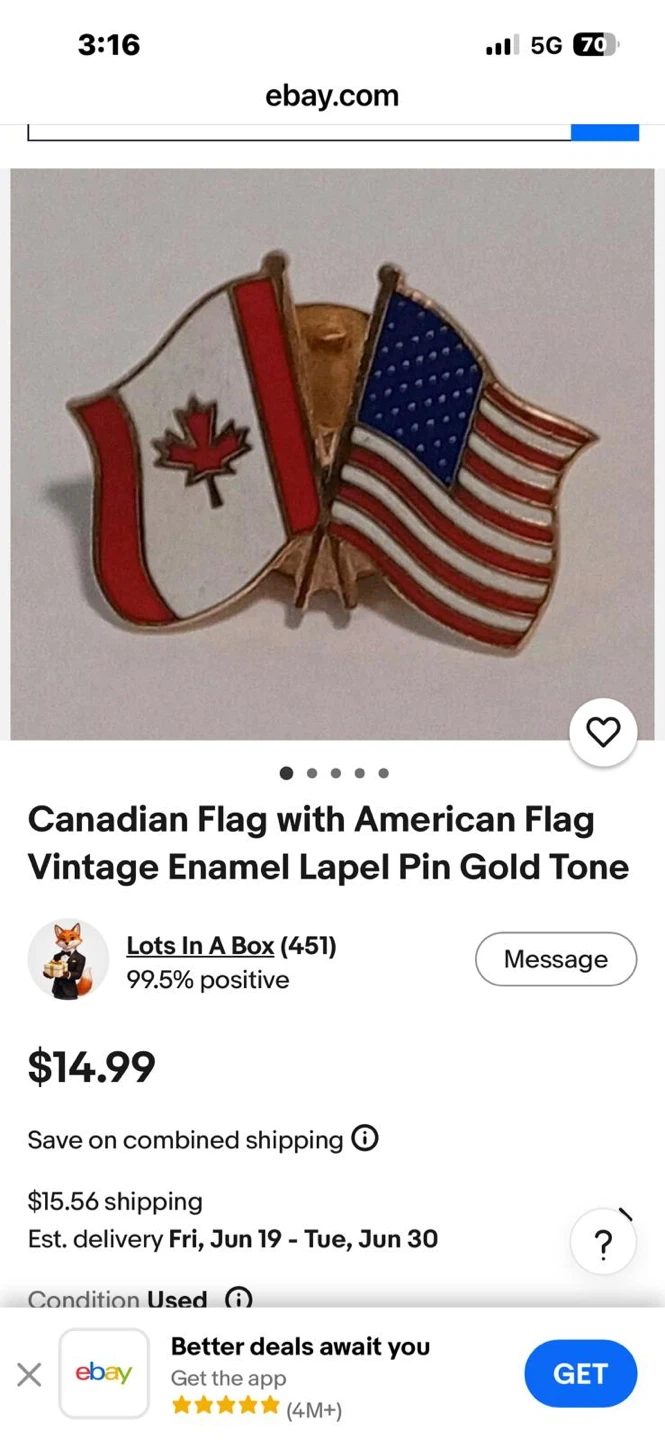 Vintage Canadian and American Flag Lapel Pin - photo 3