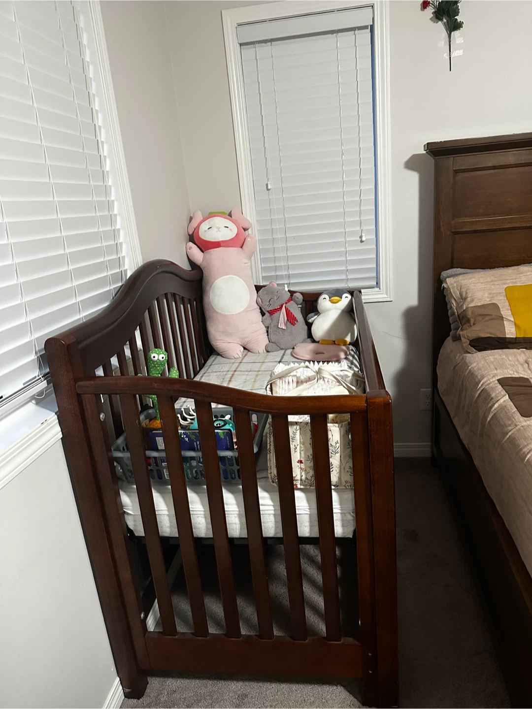 Wooden Baby Crib with Plush Toys