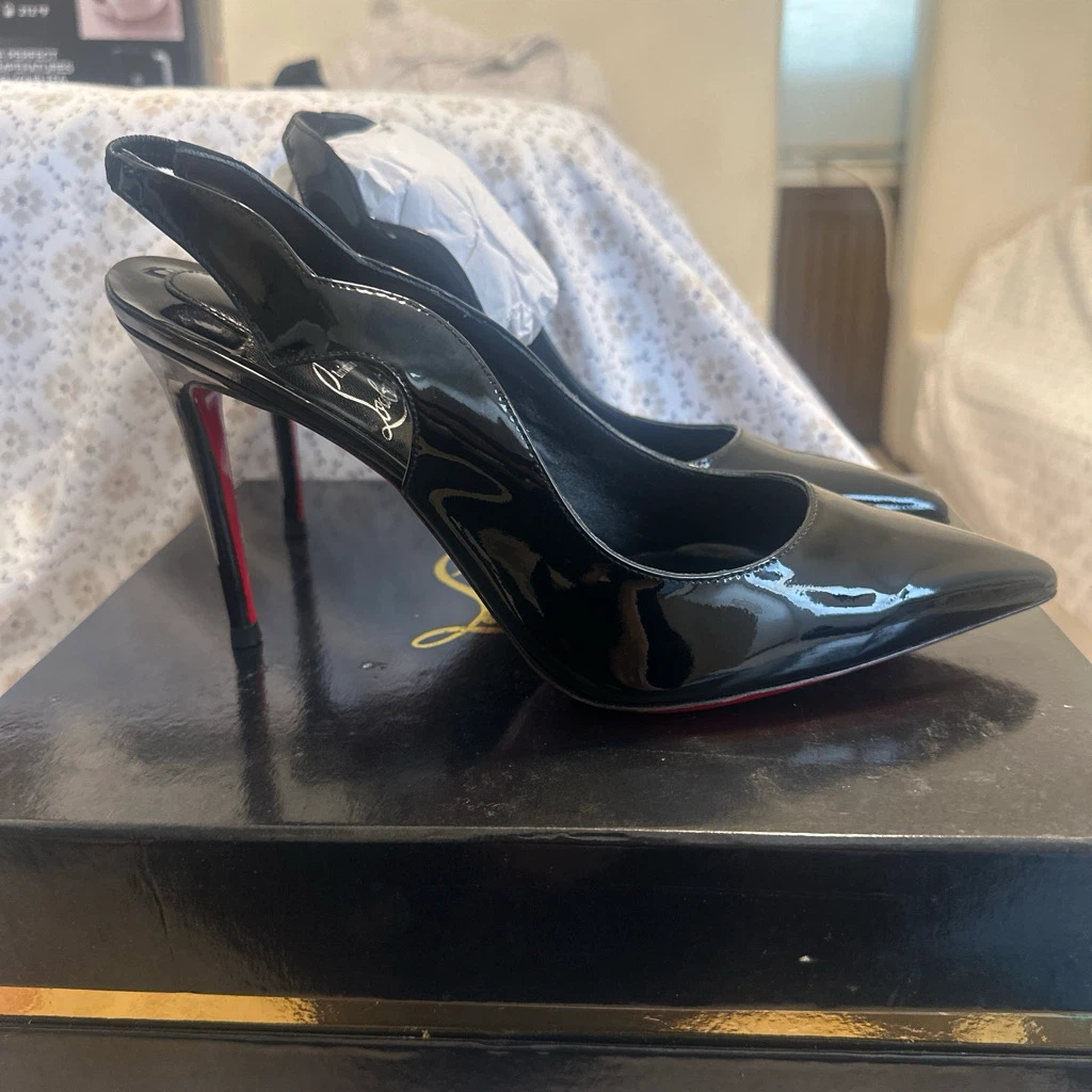 Christian Louboutin Black Patent Slingback Heels