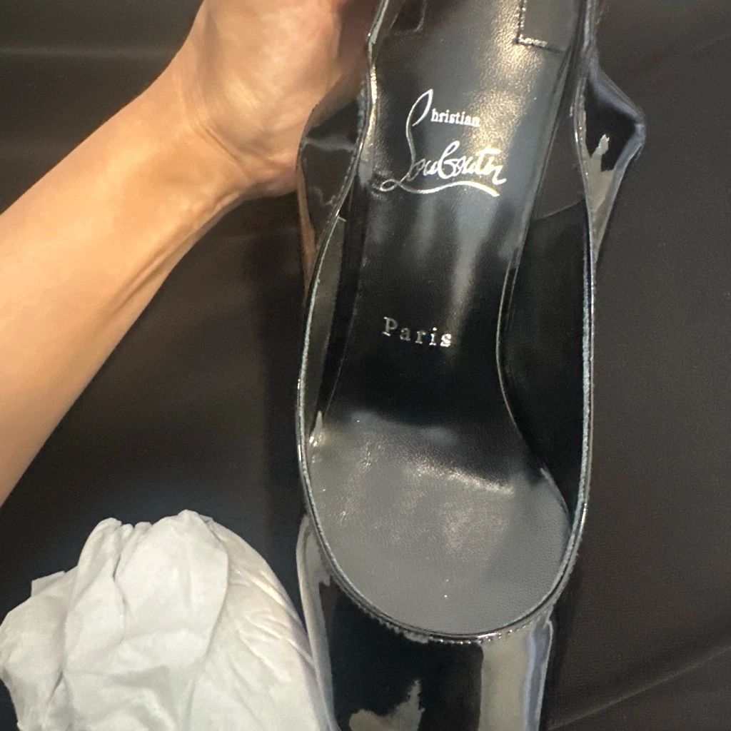 Christian Louboutin Black Patent Slingback Heels - photo 2