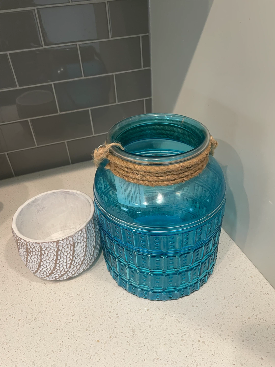 FREE- Blue Glass Jar and plant pot