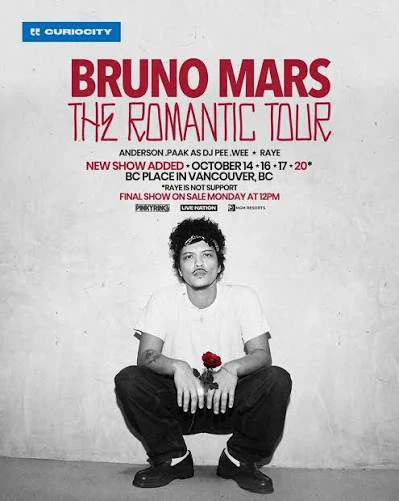 Bruno Mars The Romantic Tour Ticket - Vancouver BC