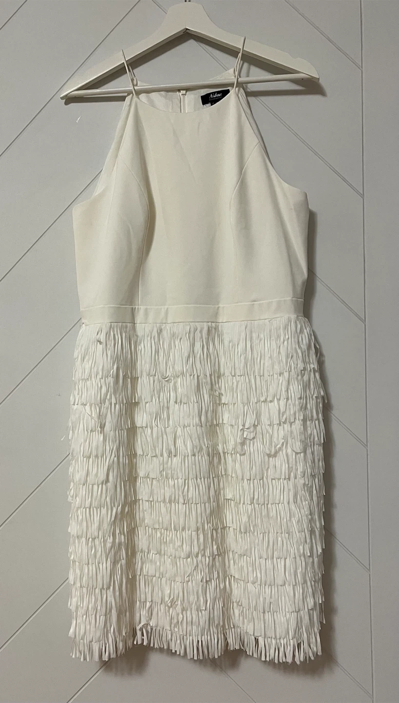 Aidan Mattox Crepe Halter Fringe Dress Ivory - Size 14 - photo 2