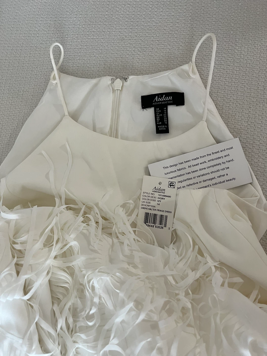 Aidan Mattox Crepe Halter Fringe Dress Ivory - Size 14 - photo 3