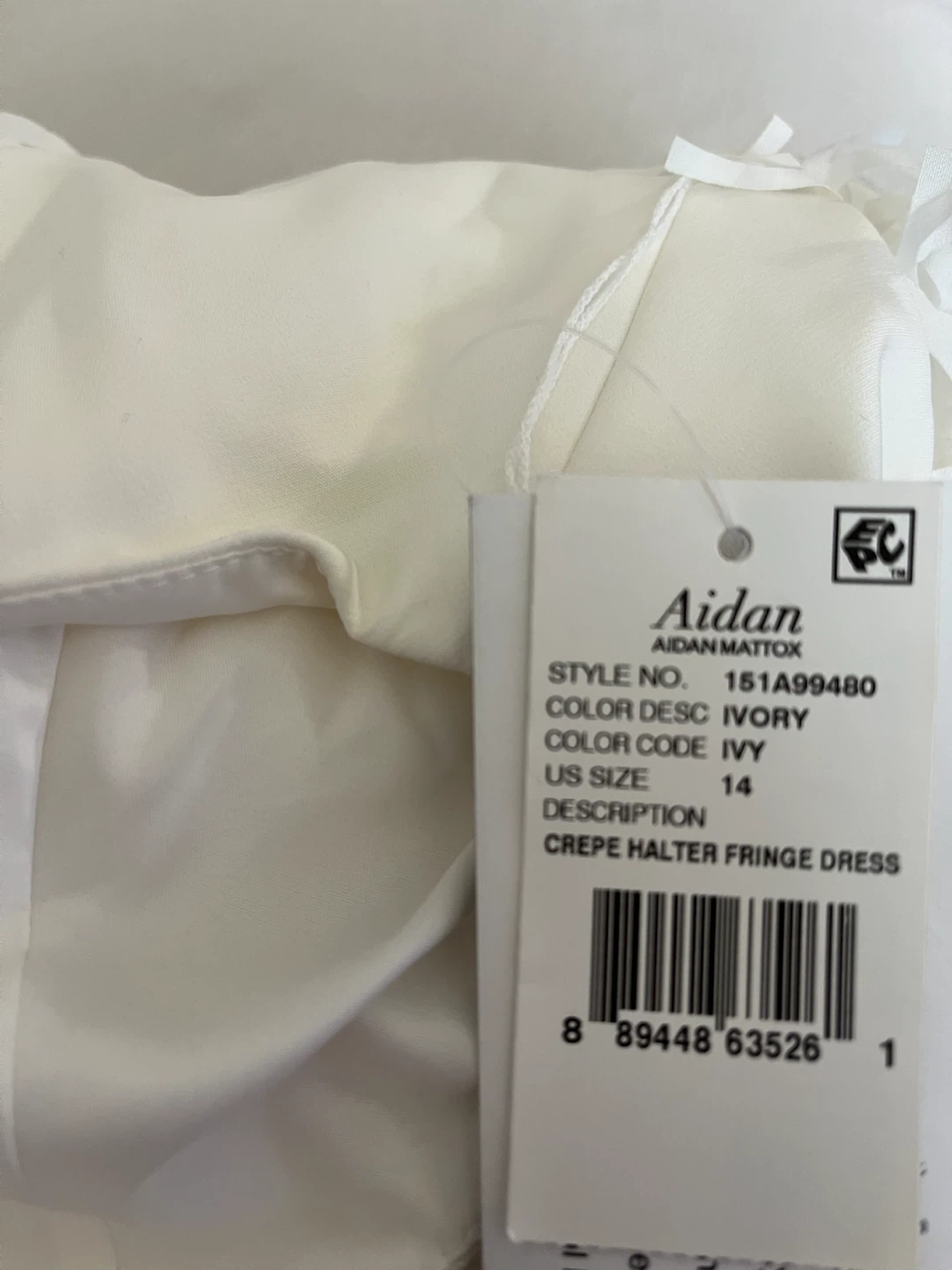 Aidan Mattox Crepe Halter Fringe Dress Ivory - Size 14 - photo 5