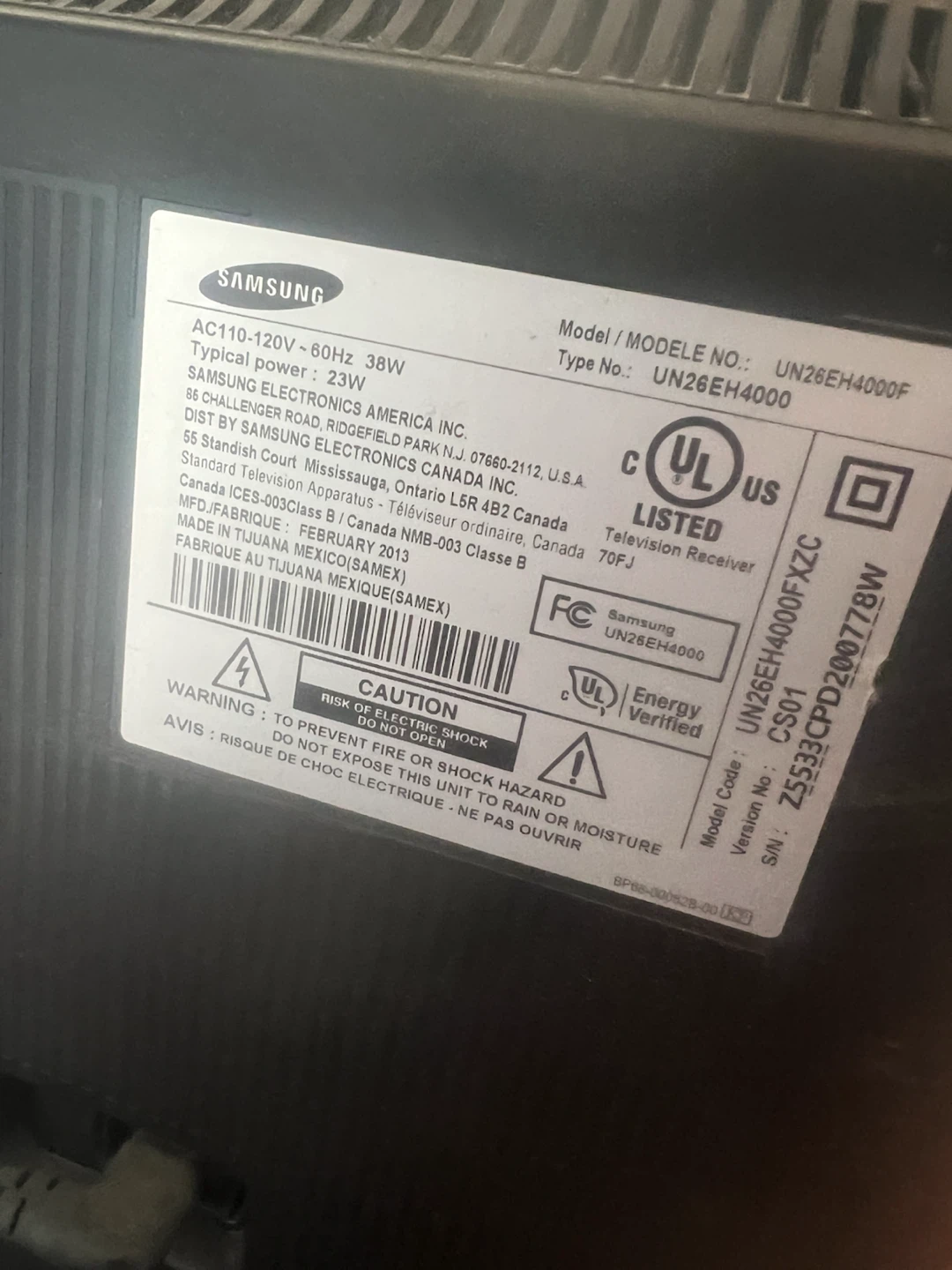 Samsung UN26EH4000F Television - photo 2