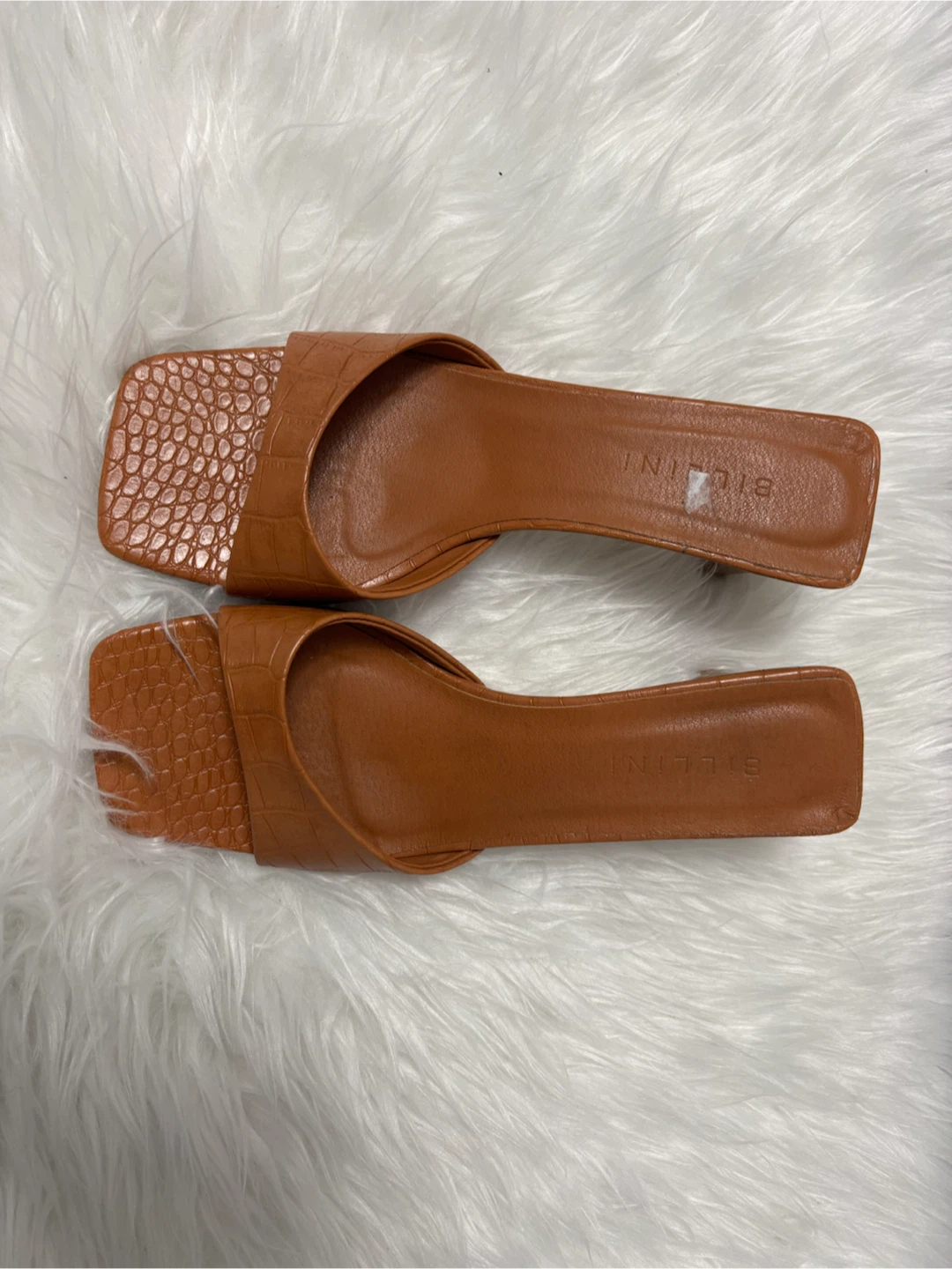 Billini Brown Croc Embossed Square Toe Heeled Slides