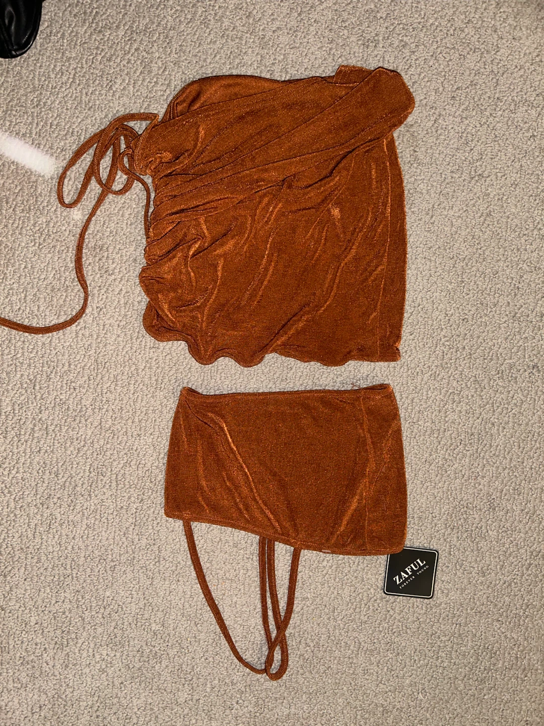 Zaful Ruched Mini Skirt and Top Set - Rust Orange