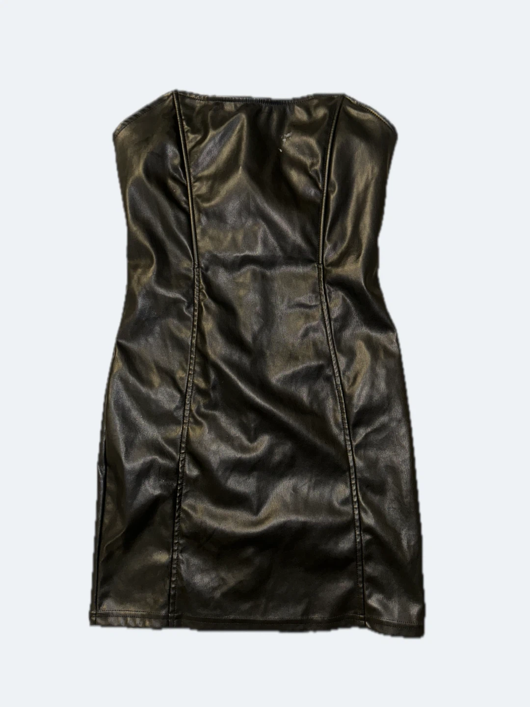 Black Faux Leather Strapless Mini Dress
