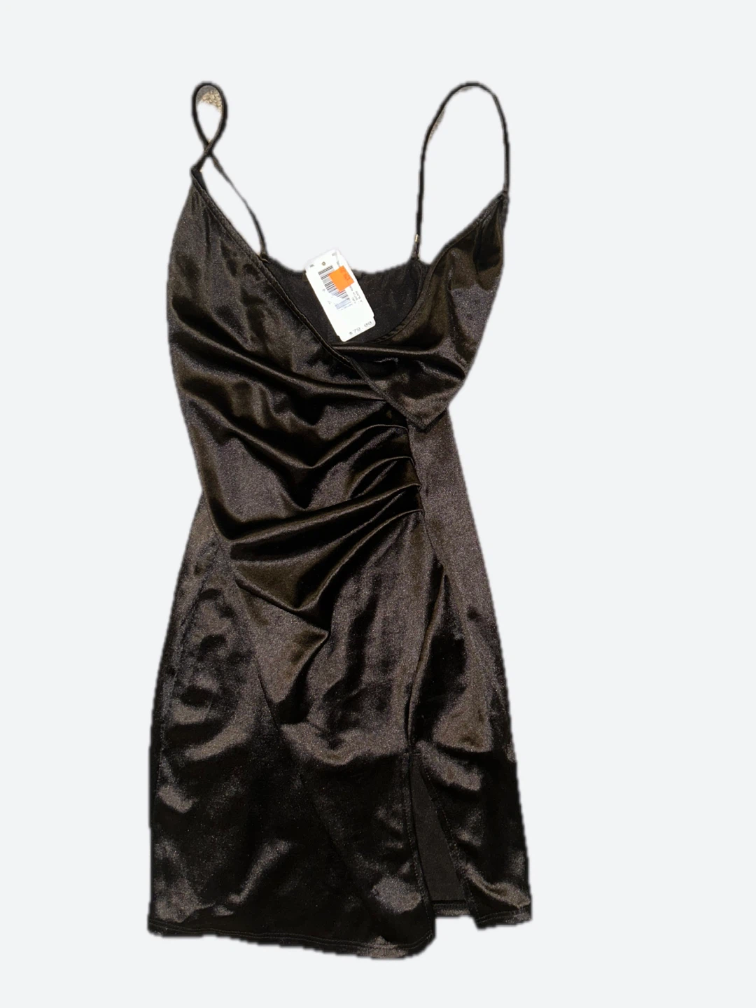 BLUE BLUSH Black Satin Ruched Mini Dress