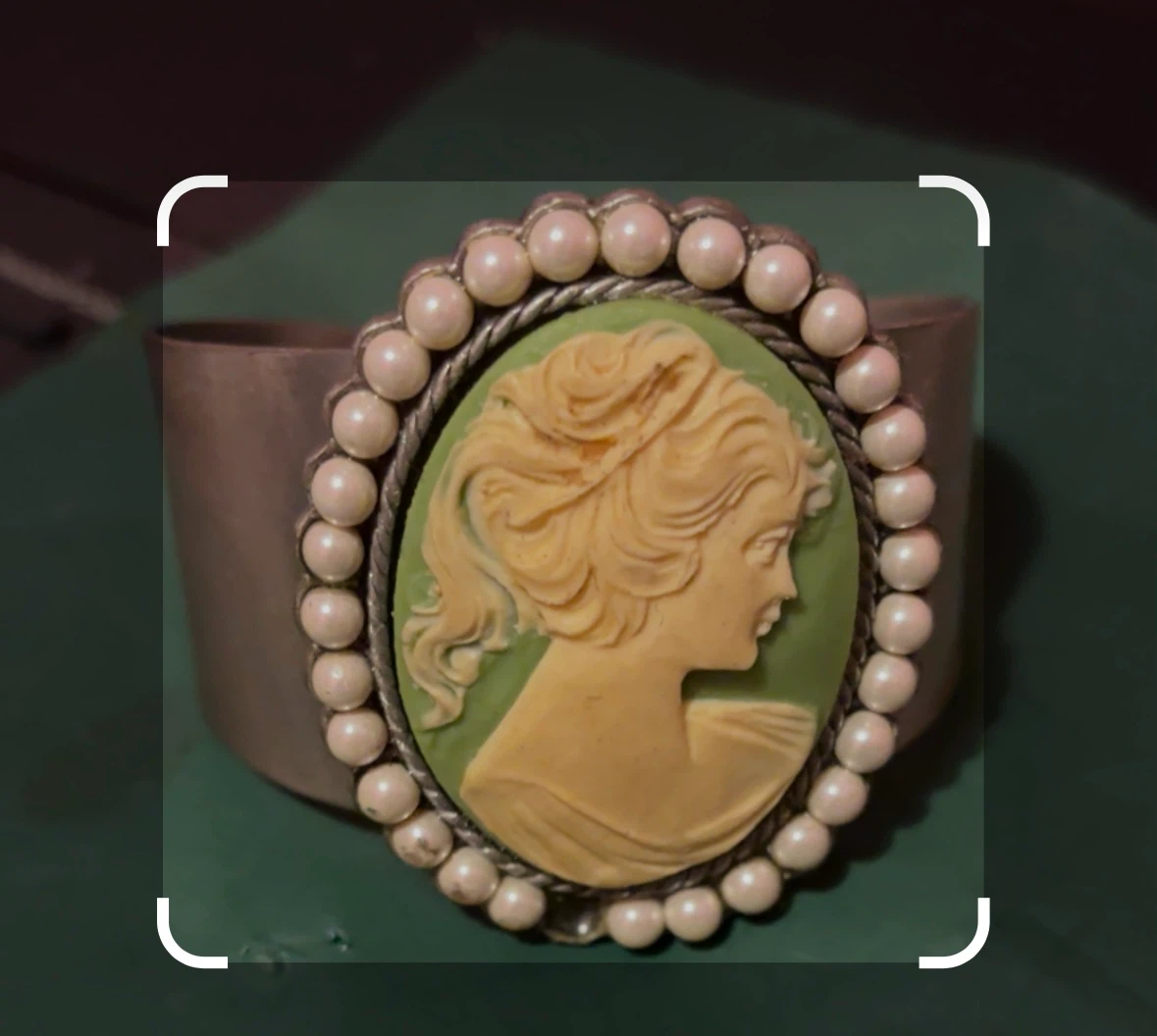 Cameo Bangle Bracelet with Pearls
