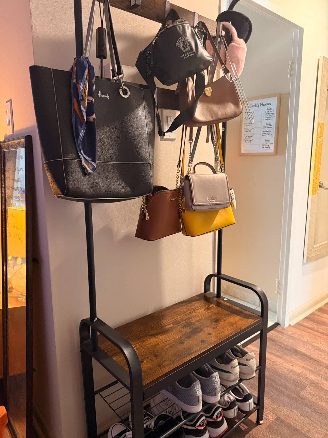 4-in-1 Coat Rack with Shoe Bench and Storage - photo 2