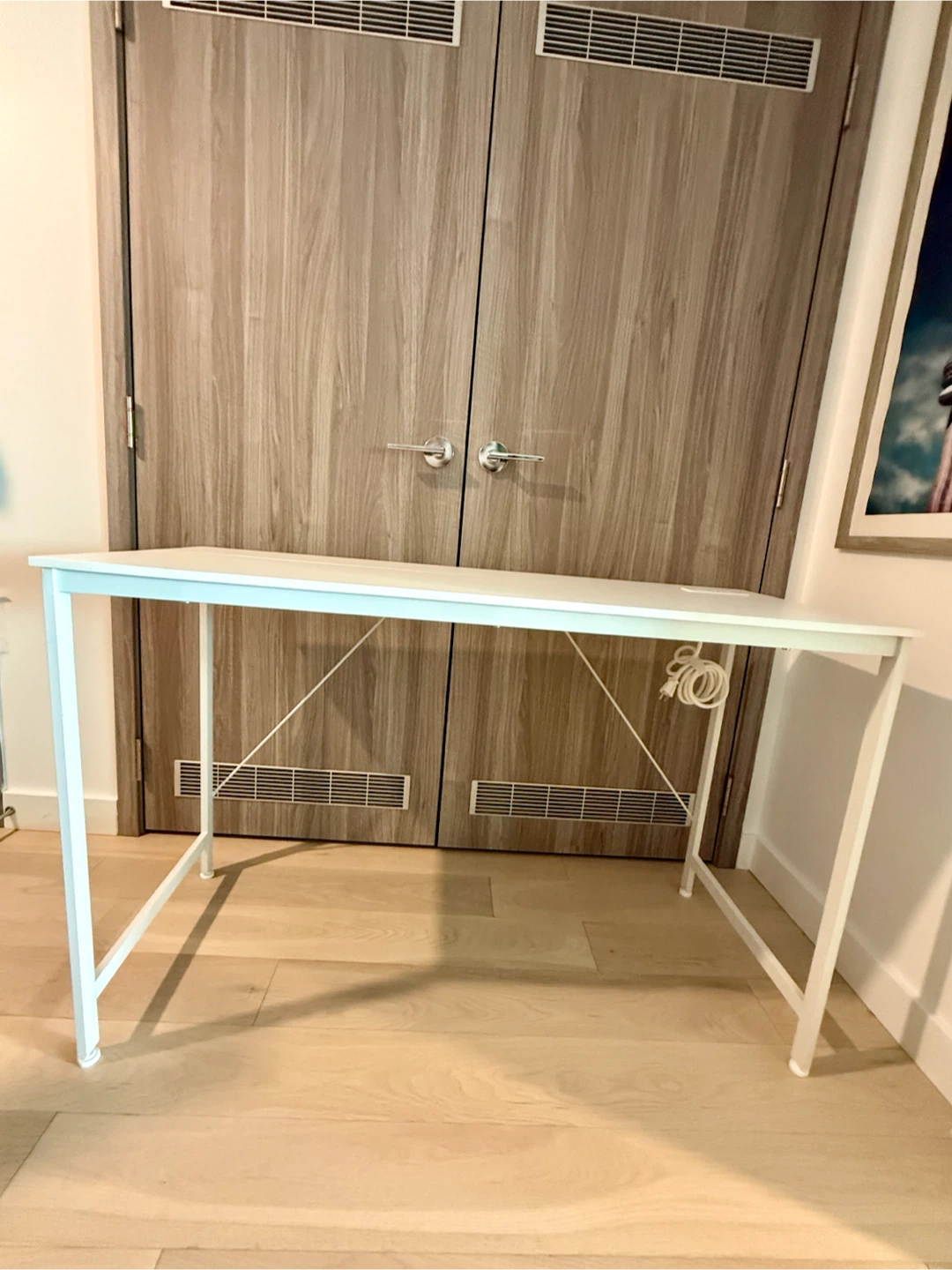 White Modern Desk with Built-in Power Outlet and USB Ports - photo 3