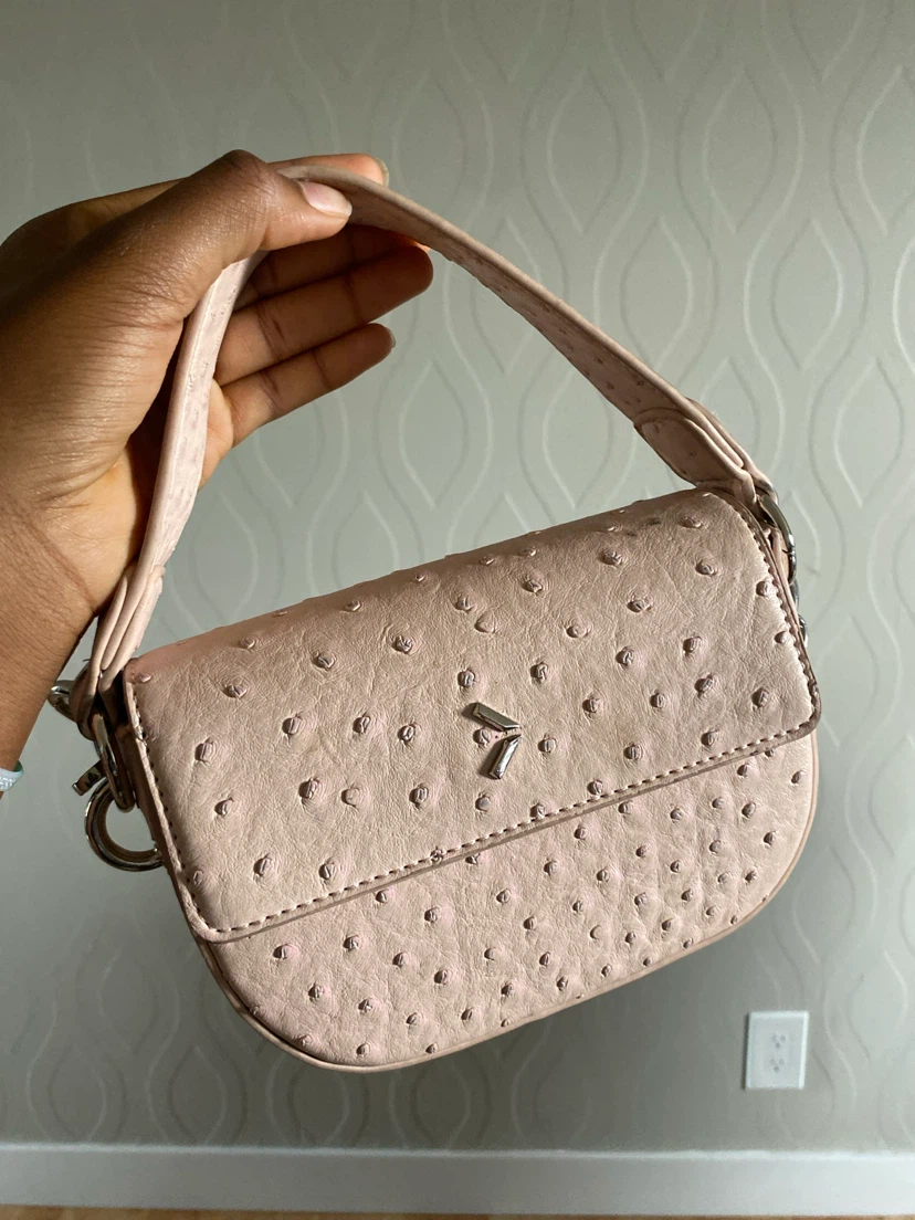 Pale Pink Ostrich Embossed Shoulder Bag