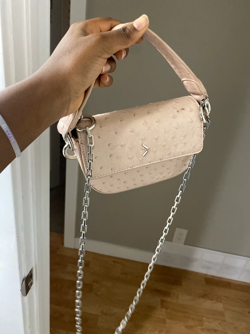 Pale Pink Ostrich Embossed Shoulder Bag - photo 2