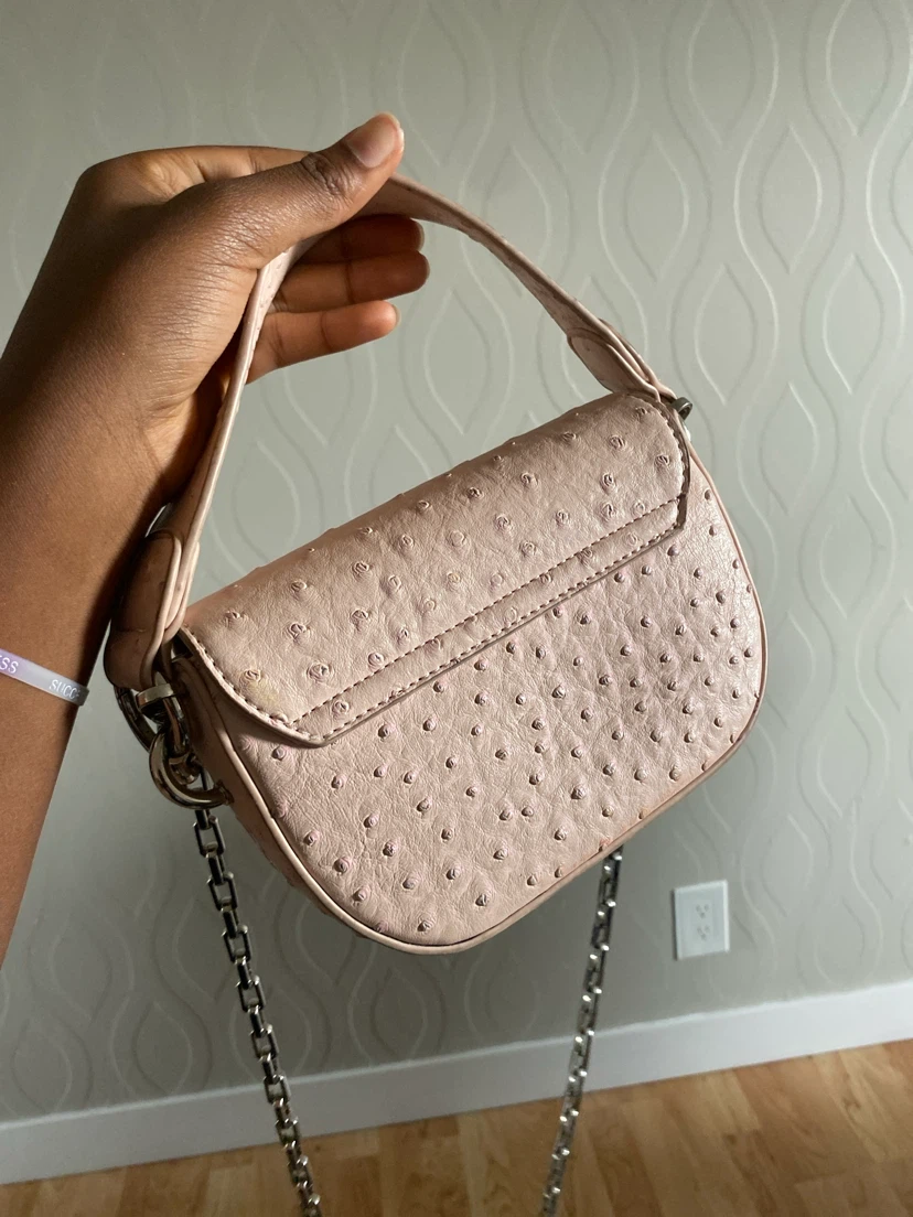 Pale Pink Ostrich Embossed Shoulder Bag - photo 3